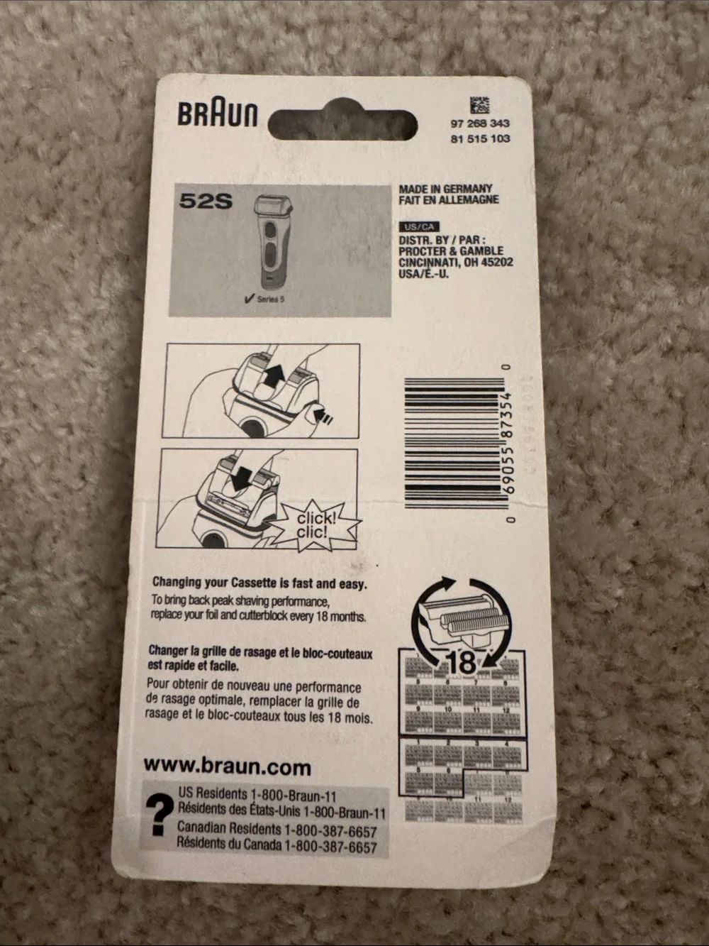 Braun Series 5 Replacement Foil Cartridge 52S